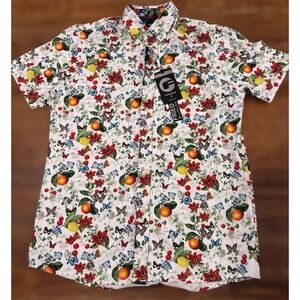Fried Denim Slim Fit Floral Fruit Butterfly Button Down Shirt Men's Size M NWT